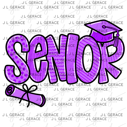 Senior PNG – Purple Pattern Graduation Sublimation Design