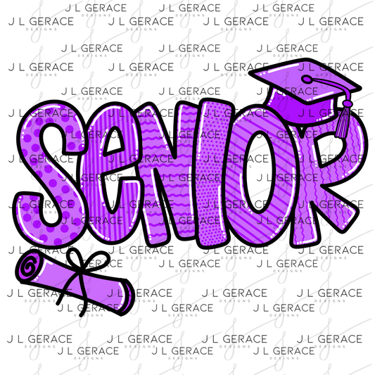 Senior PNG – Purple Pattern Graduation Sublimation Design