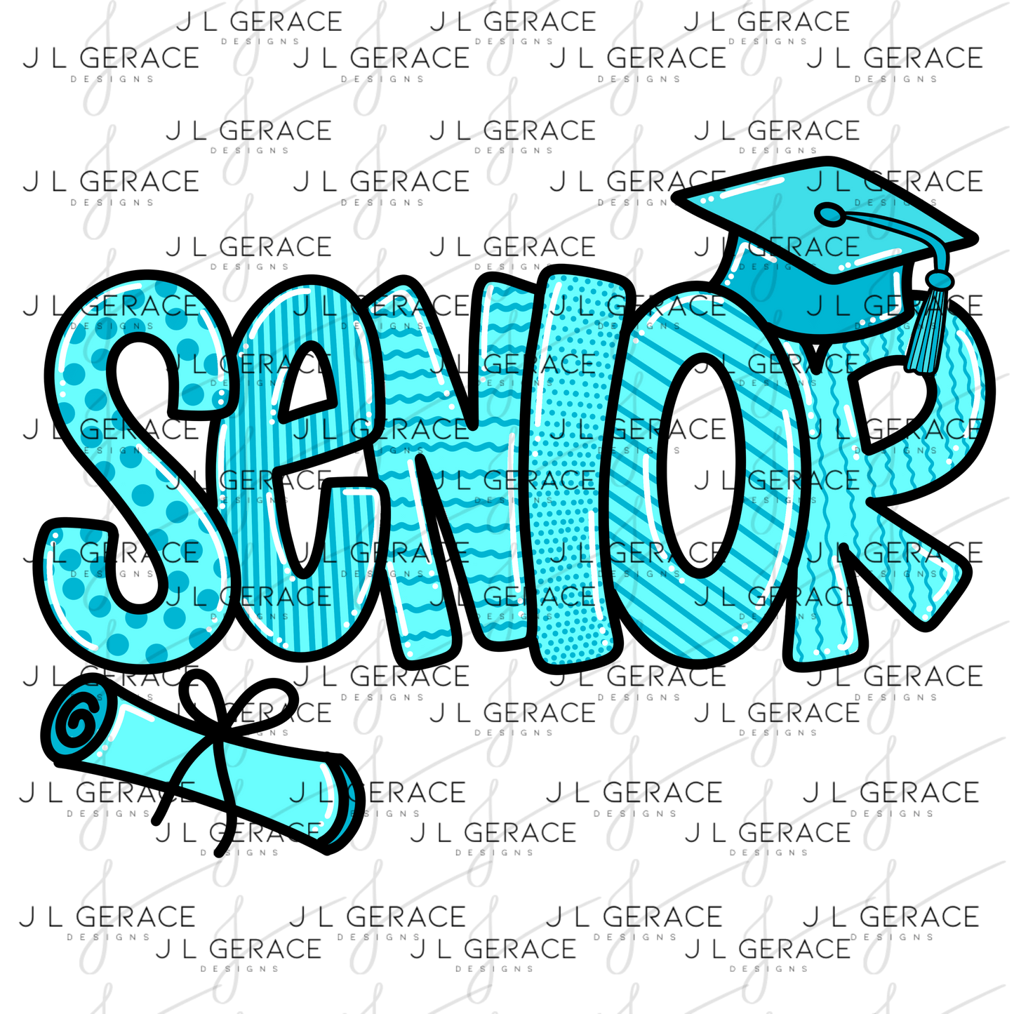 Senior PNG – Teal Pattern Graduation Sublimation Design