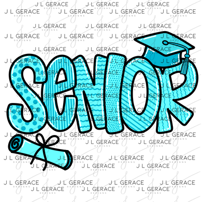 Senior PNG – Teal Pattern Graduation Sublimation Design