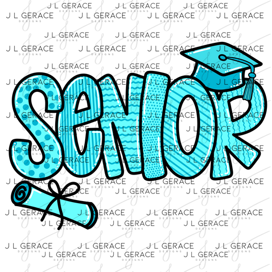 Senior PNG – Teal Pattern Graduation Sublimation Design