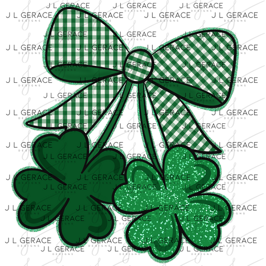 Shamrock Bow PNG Green Glitter Outline St Patricks Day Sublimation Digital Download