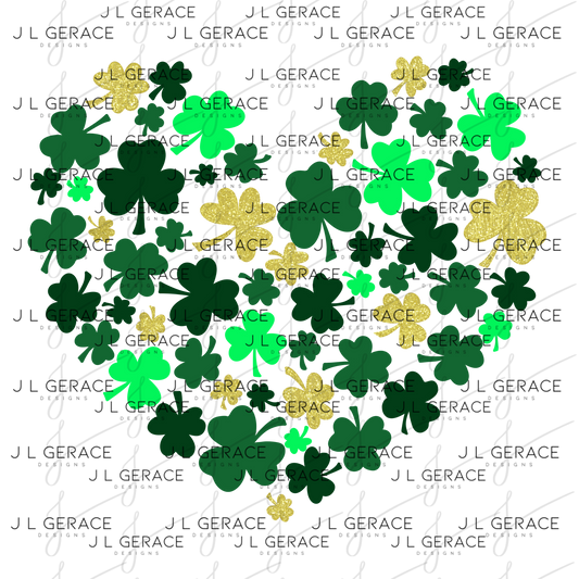 Shamrock Heart PNG Green Gold St Patricks Day Sublimation Design