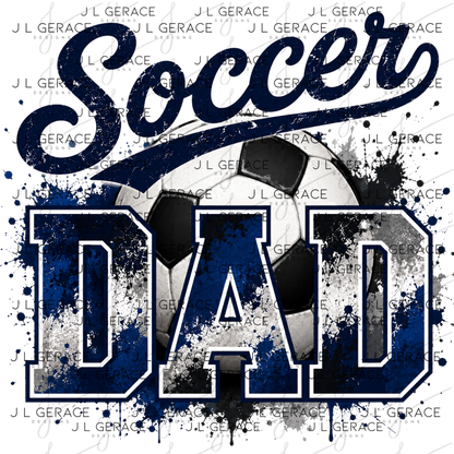 Soccer Dad PNG – Blue Black Paint Splatter Sports Design with Soccer Ball