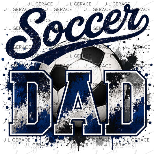 Soccer Dad PNG – Blue Black Paint Splatter Sports Design with Soccer Ball