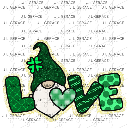 St Patrick's Day Gnome Love Glitter Outline PNG – Green Lucky Shirt Design