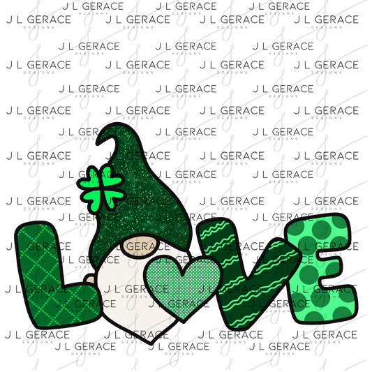 St Patrick Gnome Love PNG – Green Glitter Hat Shamrock Valentine Design