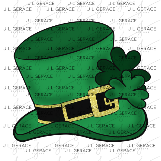 St Patrick Leprechaun Hat PNG – Green Top Hat with Shamrock and Gold Glitter Buckle