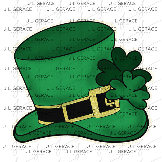 St Patrick's Day Leprechaun Hat String Glitter Outline PNG – Green Top Hat with Shamrock