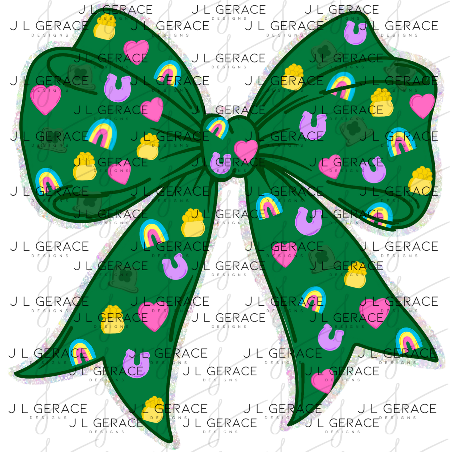 St Patrick Lucky Bow PNG, Rainbow Shamrock Glitter Bow Design, Sublimation PNG Download