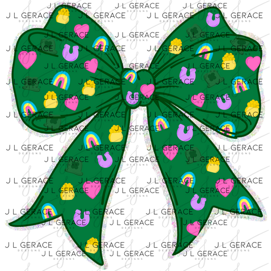 St Patrick Lucky Bow PNG, Rainbow Shamrock Glitter Bow Design, Sublimation PNG Download