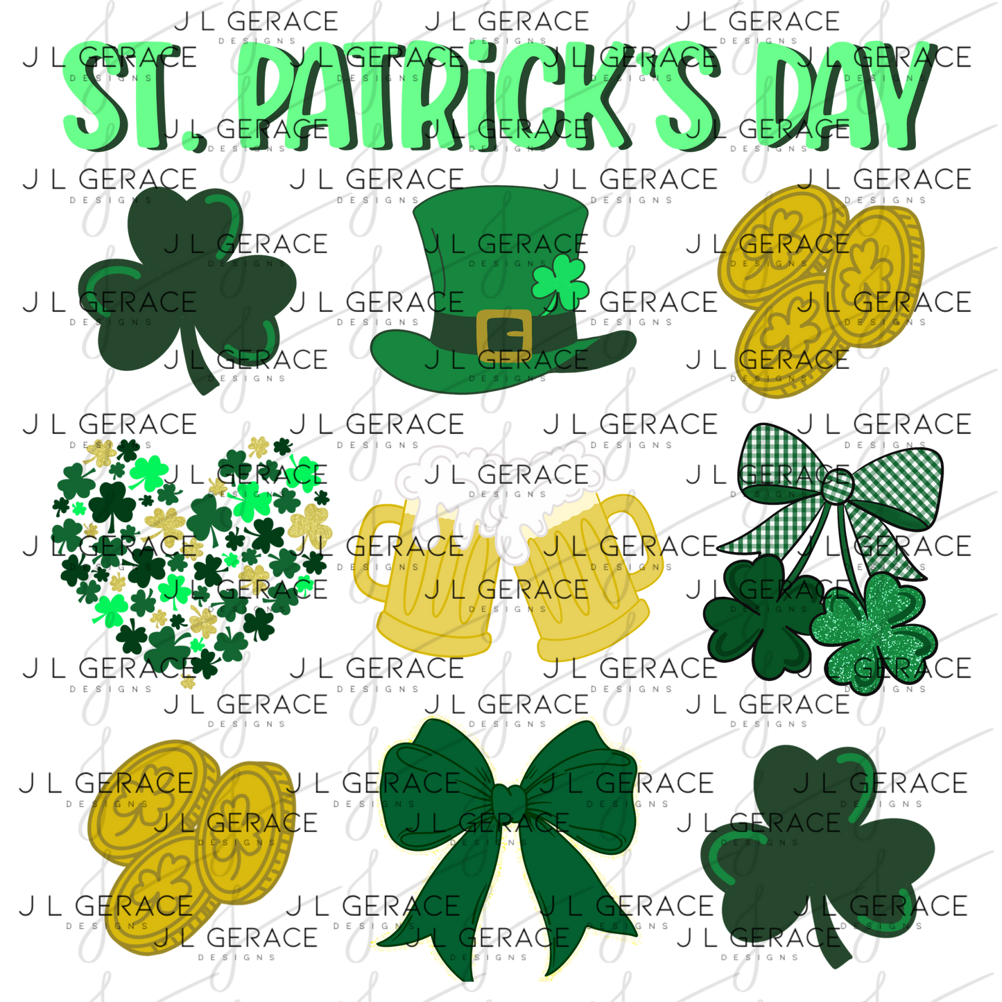 St Patricks Day PNG Festive Irish Design Shamrock Beer Hat Coins Digital Download