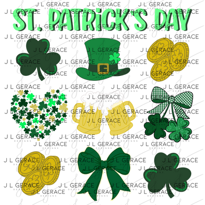 St Patricks Day PNG Festive Irish Design Shamrock Beer Hat Coins Digital Download