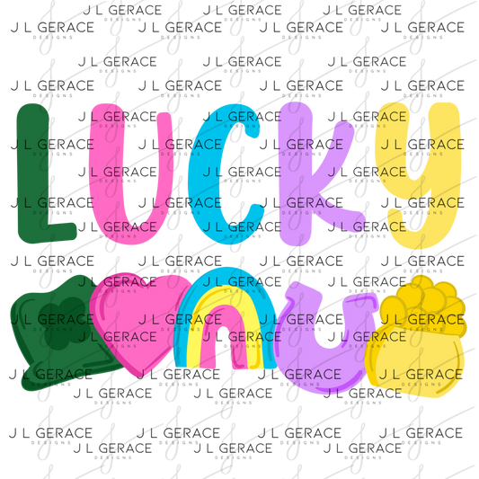 Lucky PNG, St Patrick Shirt Design, Rainbow Shamrock Sublimation PNG Download