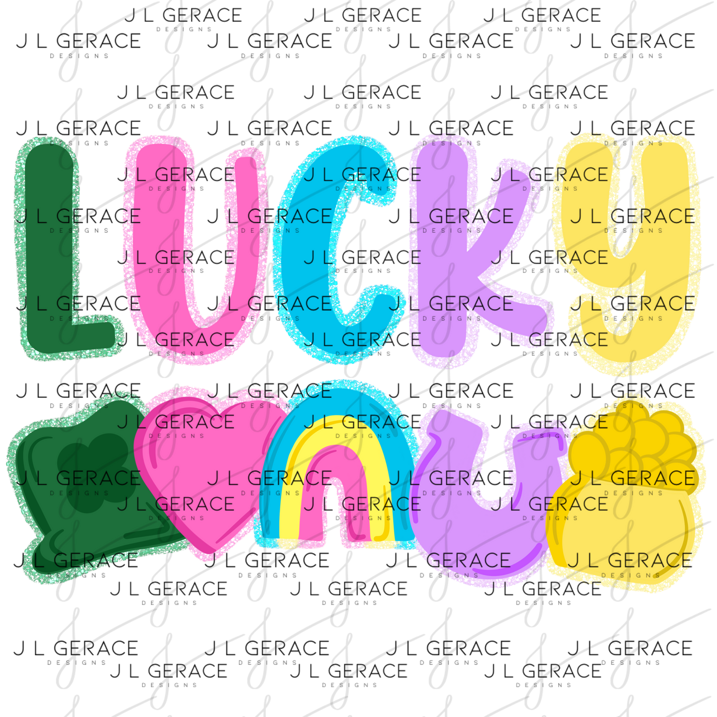 Lucky with charms - Solid Glitter Outline PNG