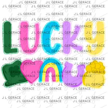 Lucky with charms - Solid Glitter Outline PNG