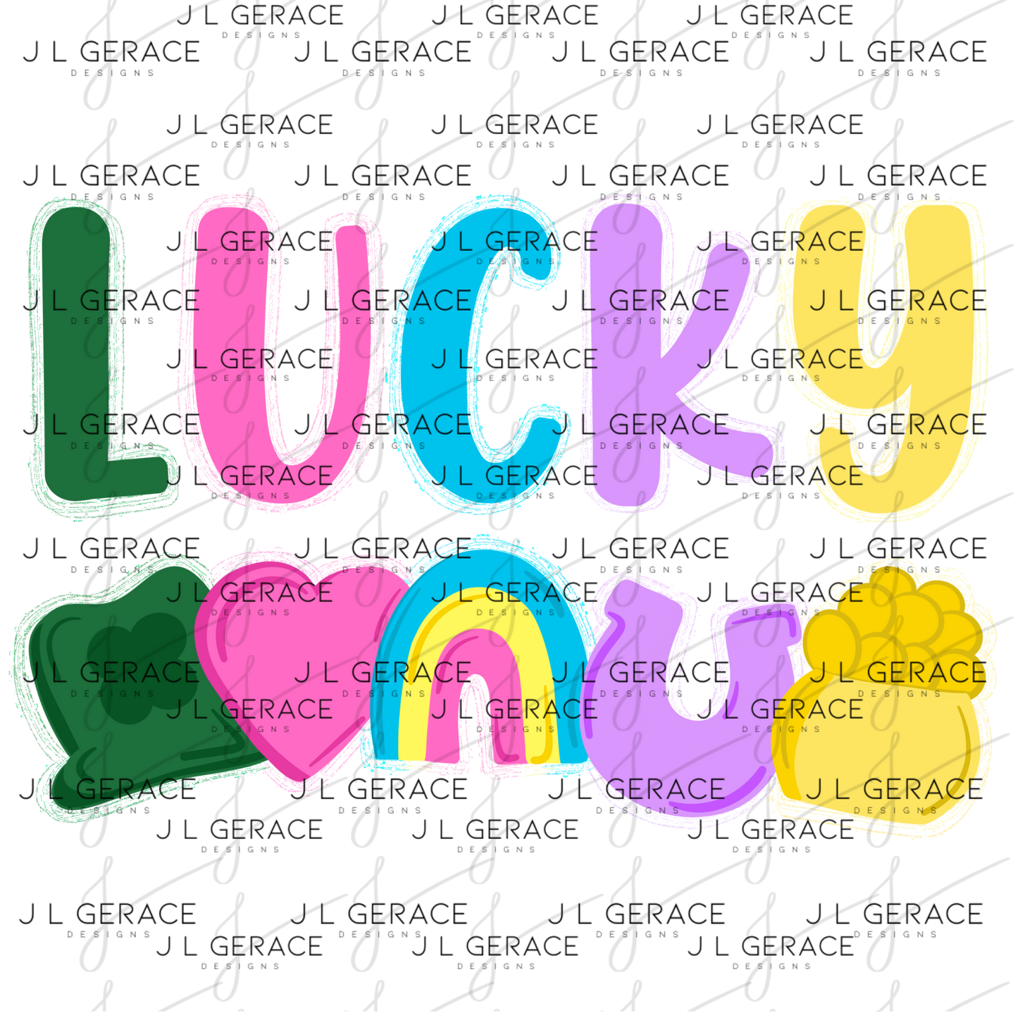 Lucky with charms - String Glitter Outline PNG