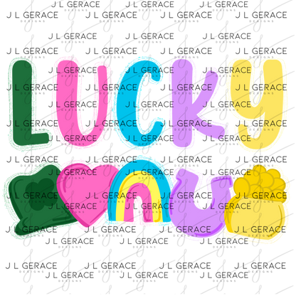 Lucky with charms - String Glitter Outline PNG