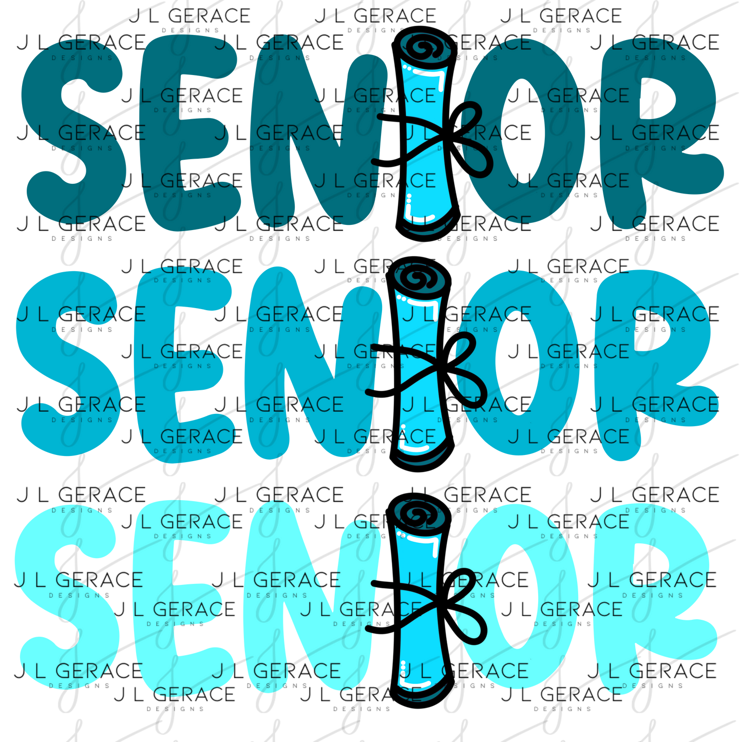 Senior PNG – Teal Diploma Graduation Lettering Design