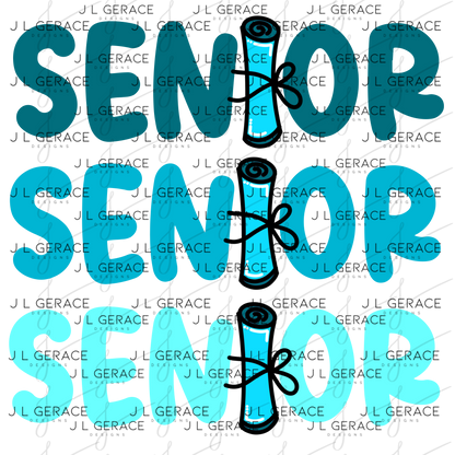 Senior PNG – Teal Diploma Graduation Lettering Design