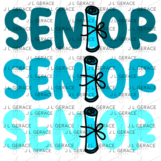 Senior PNG – Teal Diploma Graduation Lettering Design
