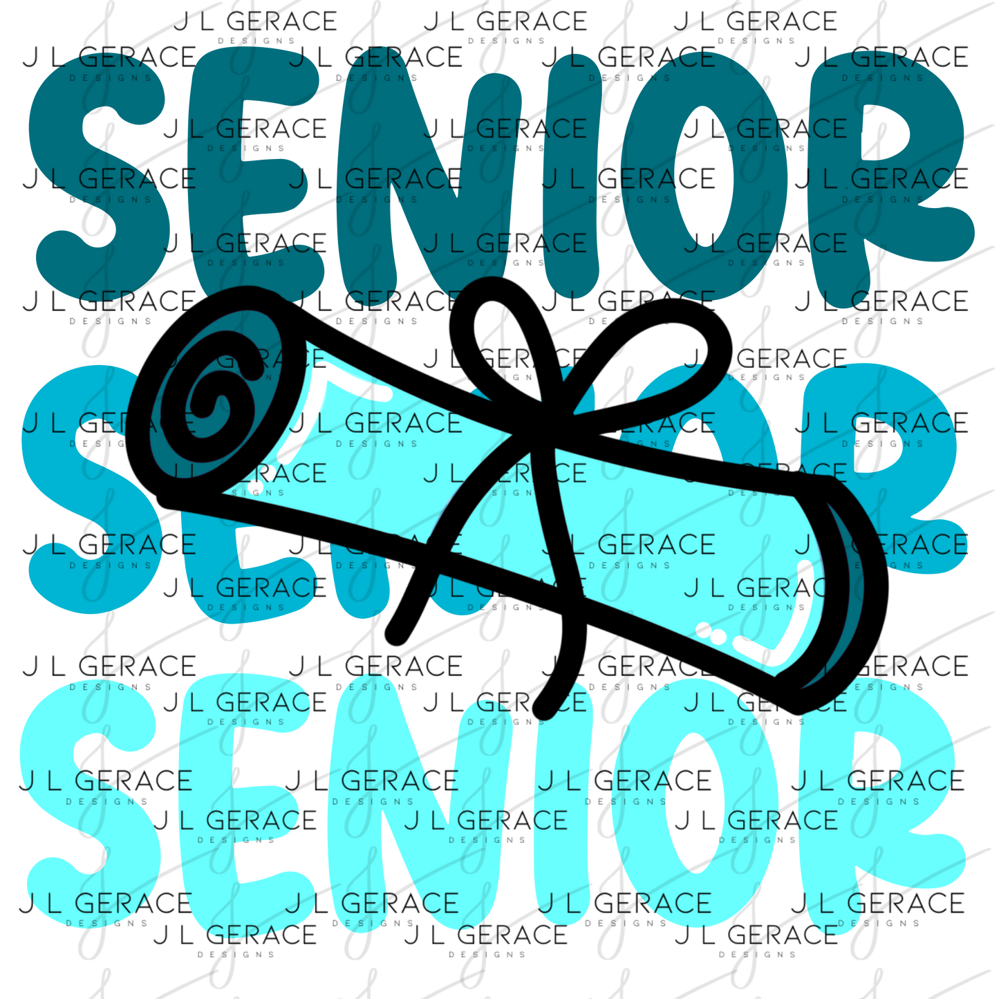 Senior PNG – Teal Diploma Graduation Lettering Design