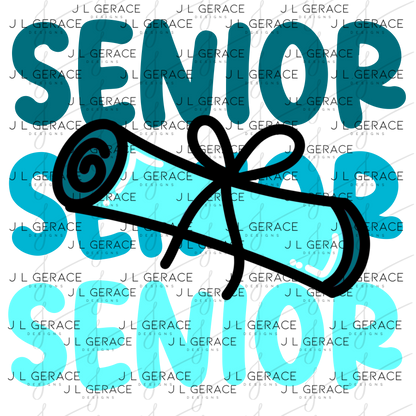 Senior PNG – Teal Diploma Graduation Lettering Design