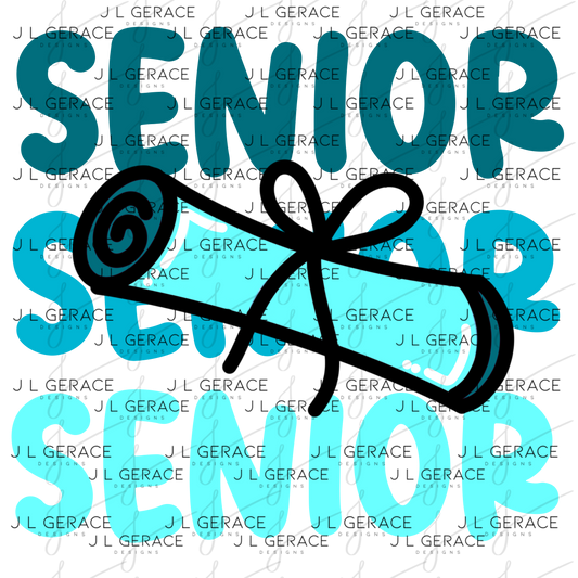 Senior PNG – Teal Diploma Graduation Lettering Design