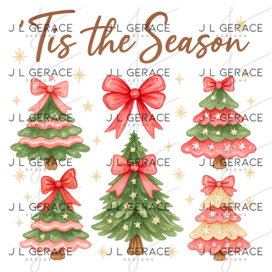 ’Tis the Season Christmas Tree Clipart Set PNG