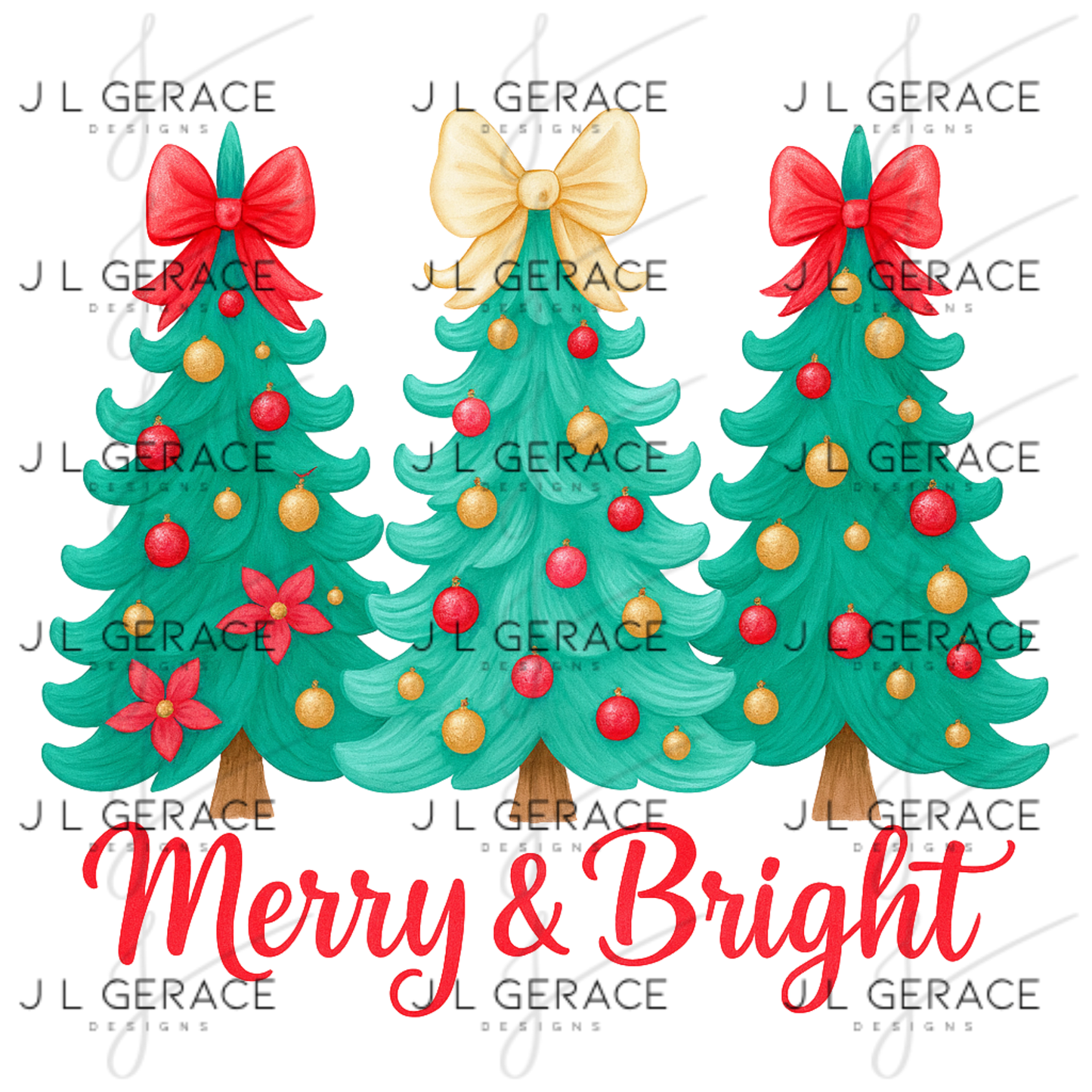 Merry & Bright Traditional Christmas Trees PNG Clipart