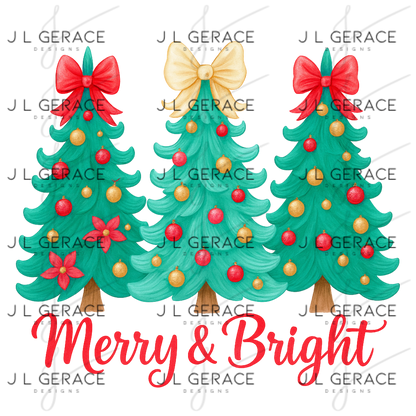 Merry & Bright Traditional Christmas Trees PNG Clipart