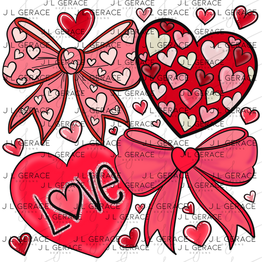 Valentine’s Day Hearts & Bows Clipart PNG Set