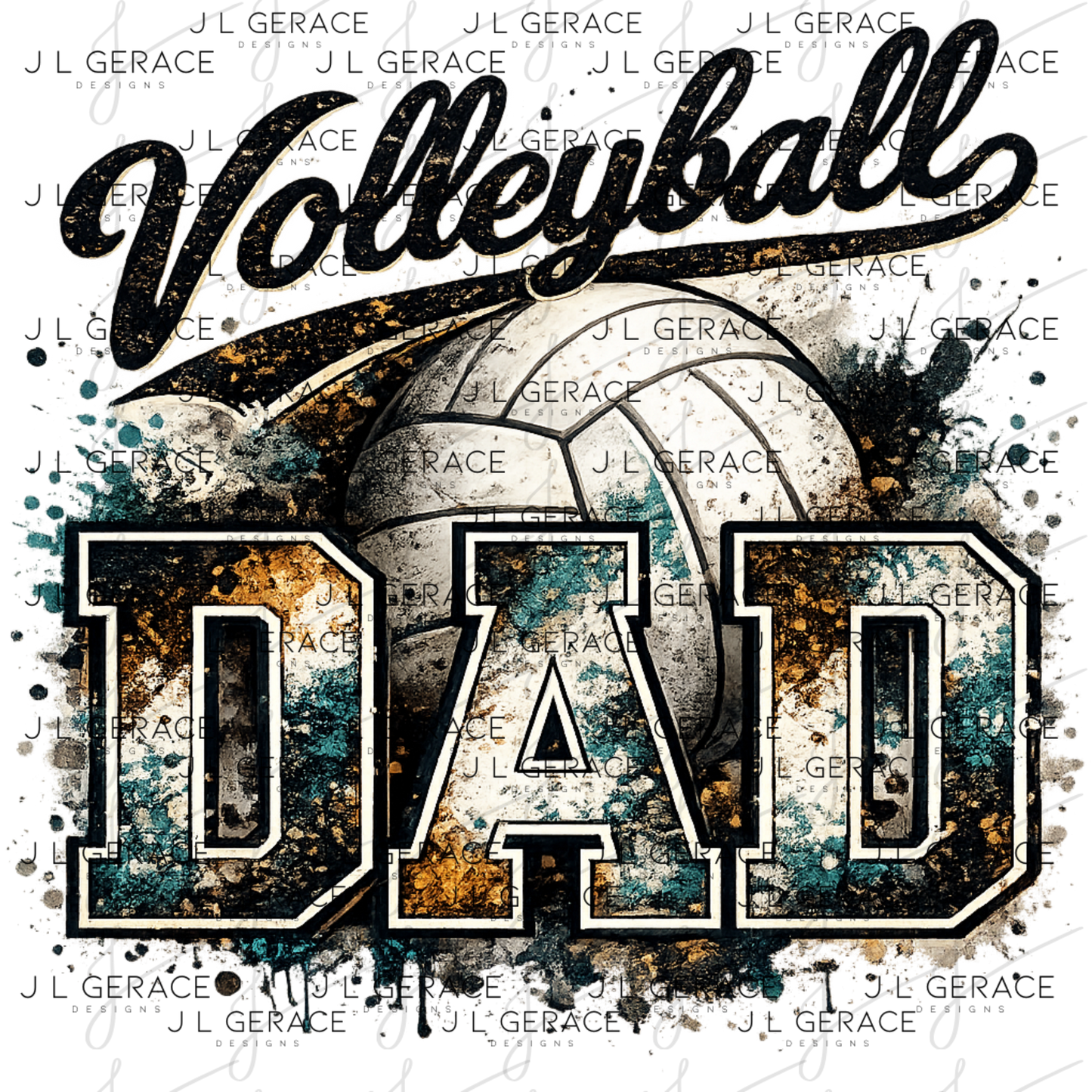 Volleyball Dad PNG – Vintage Paint Splatter Sports Design with Volleyball