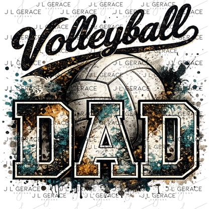 Volleyball Dad PNG – Vintage Paint Splatter Sports Design with Volleyball