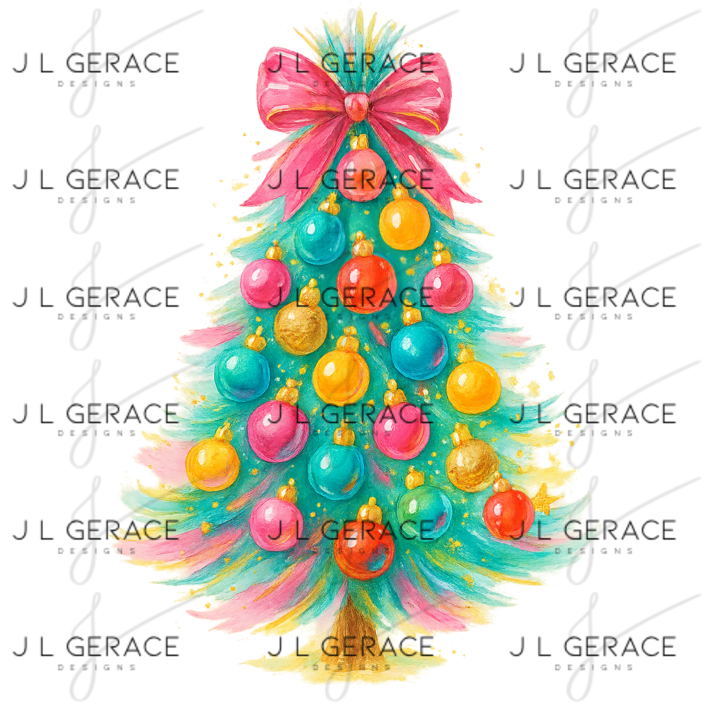 Watercolor Pastel Christmas Tree PNG – Pink Bow Holiday Clipart