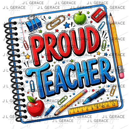Bold Proud Teacher School Supplies PNG Digital Download