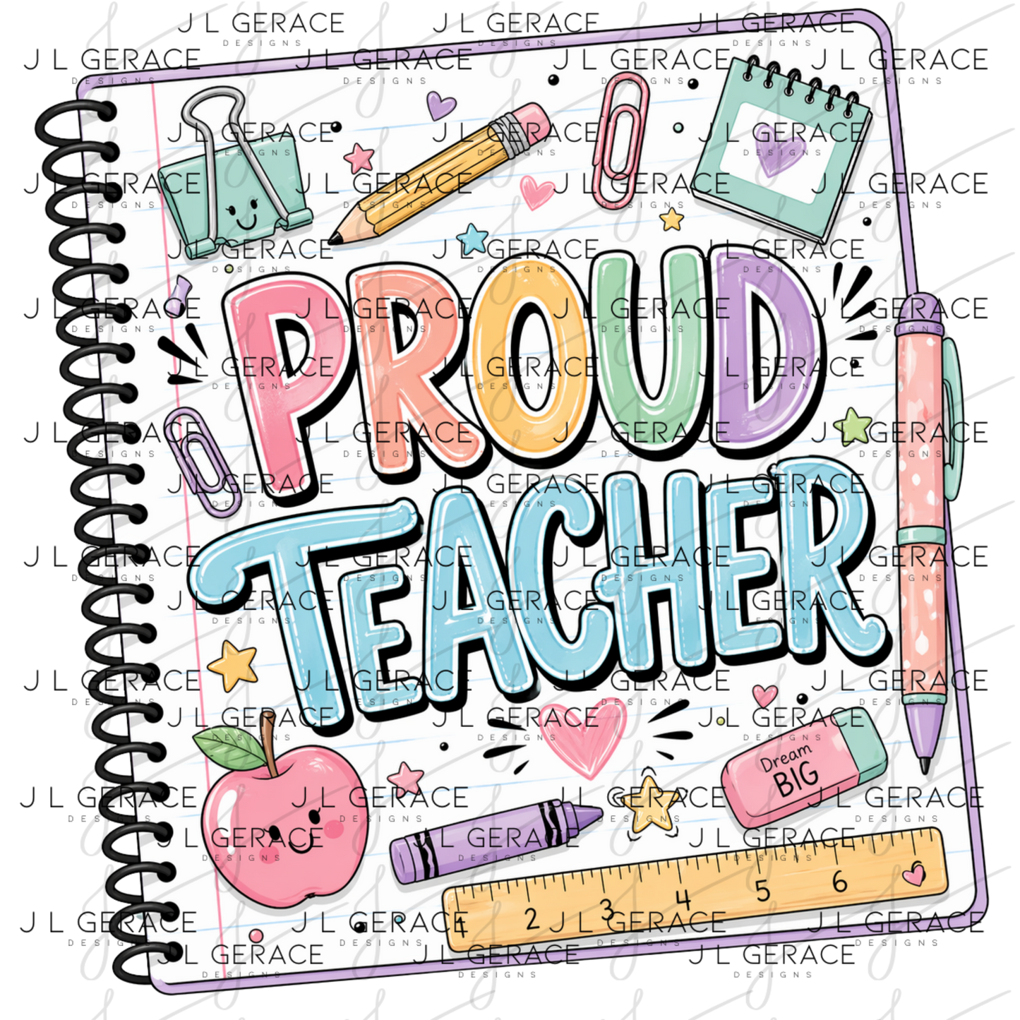 Pastel Proud Teacher Notebook PNG Digital Download