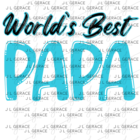 World’s Best Papa PNG – Teal Glossy Typography Design