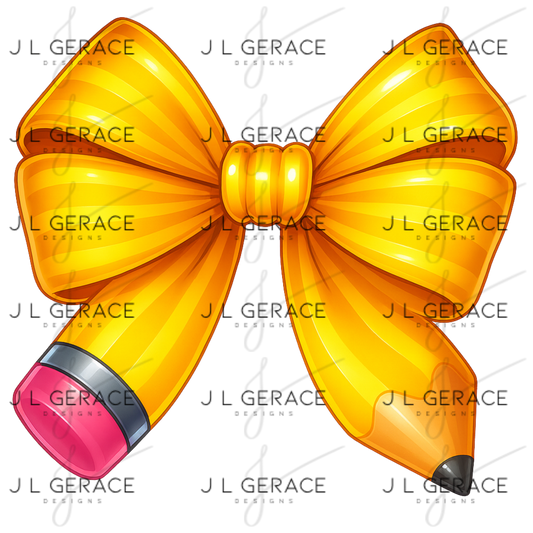 Yellow Pencil Bow PNG – Teacher Clipart